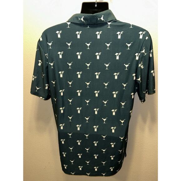 Friday Fairways Dark Teal Drinks Performance Golf Polo Shirt Mens Large - Picture 2 of 3